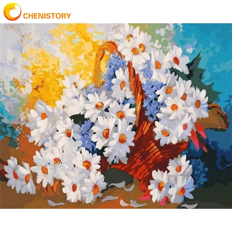 

CHENISTORY Modern Painting By Numbers Paint Kit Coloring By Numbers Daisy Flowers Canvas Painting For Adults Girls Diy Gift On C