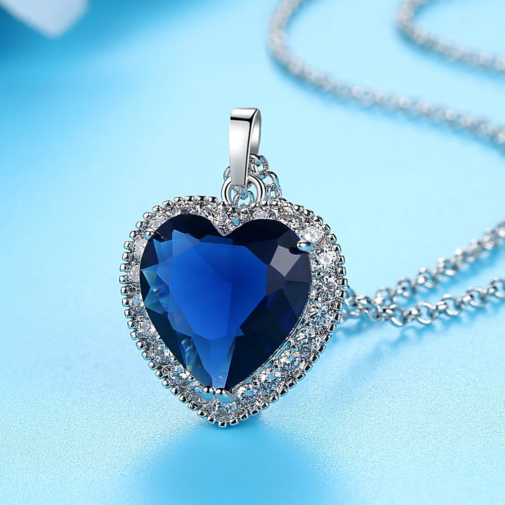 

Ailodo Luxury Blue Red Color Cubic Zirconia Heart Pendant Necklace For Women Girls Romantic Party Wedding Necklace Jewelry Gift