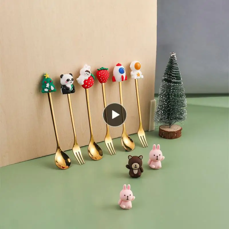 

Stainless Steel Dessert Fruit Spoon Tableware Childrens Doll Spoon Fork Animal Spoon Lovely Spoon Coffee Spoon Bar Tool Creative