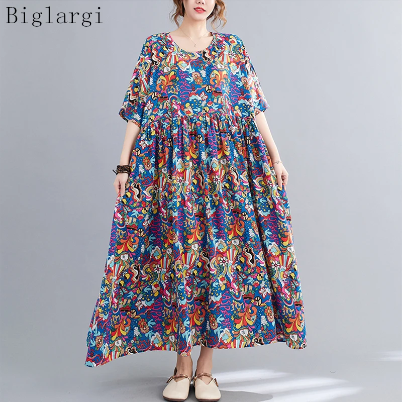 Летнее пляжное платье с цветочным рисунком для женщин Свободное длинное