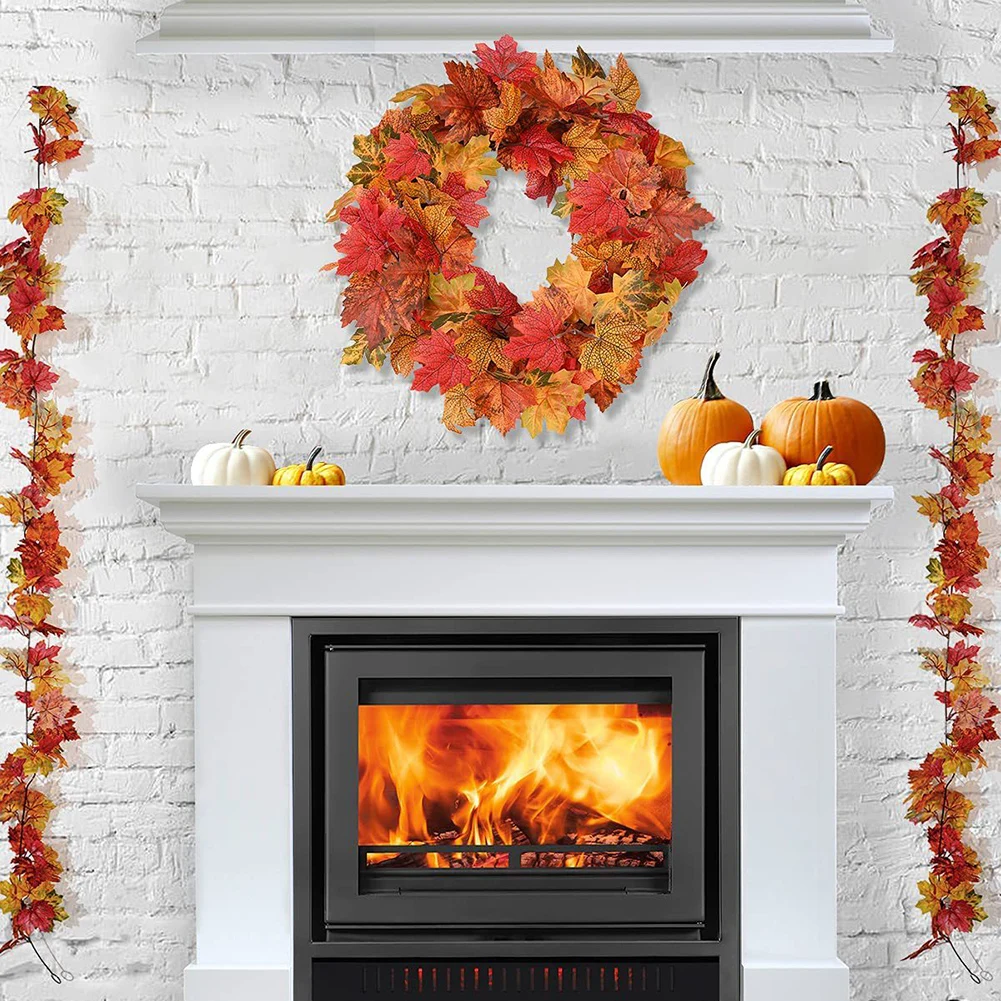 

Wreath Fall Maple Wreath 1PCS 48cm 48cm/18.89\\\" Artificial Rattan Autumn Wreath Christmas Decoration Door Hanging