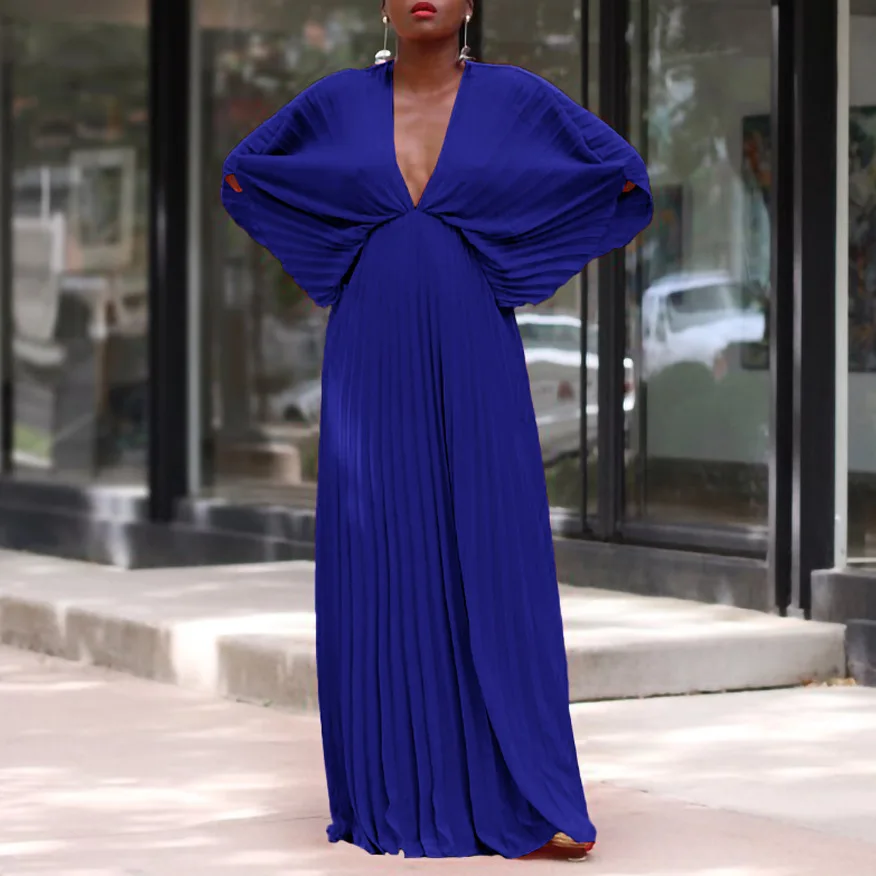 Plus Size Party Dress Batwing Ruffle V Neck Elegant Women Cloth Chubby Female Luxury Long Robe 2023 Summer Trendy Wide Dress