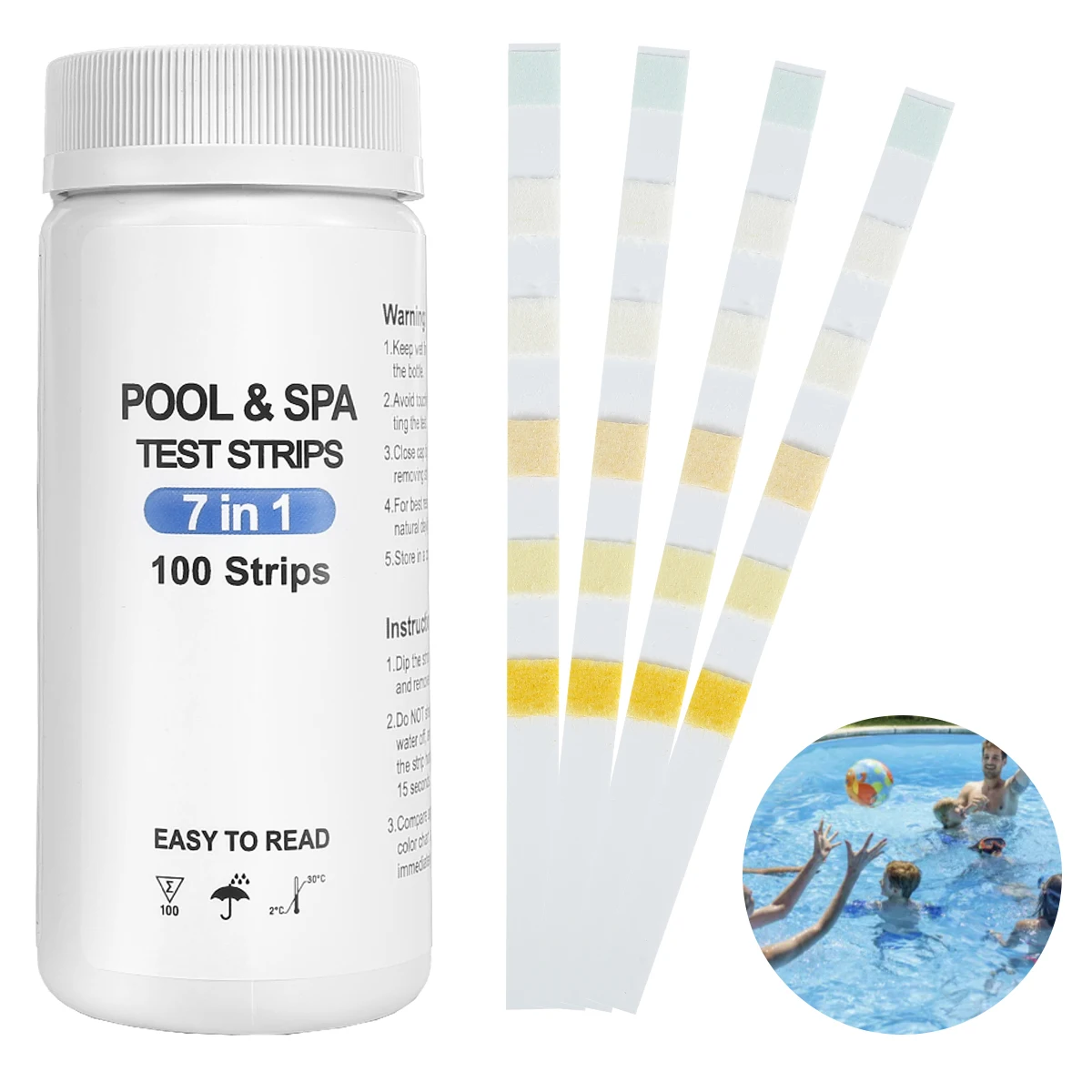 

100pcs Water Test Strips 7- in-1 Water Hot Tub PH Pool Test Strips Quick Easy to Detect Test Strips Paper Tester Water Test Kit