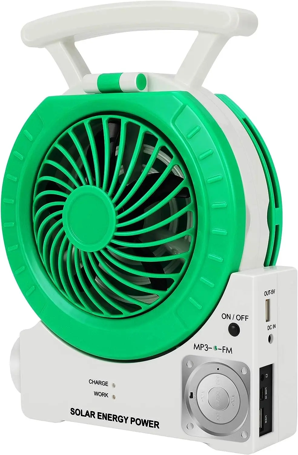 

Solar Fan Outdoor Fishing Fan with MP3/Table Lamp/Torch/Cell Phone Charging Function for Camping Fishing and Hurricane Emergenc