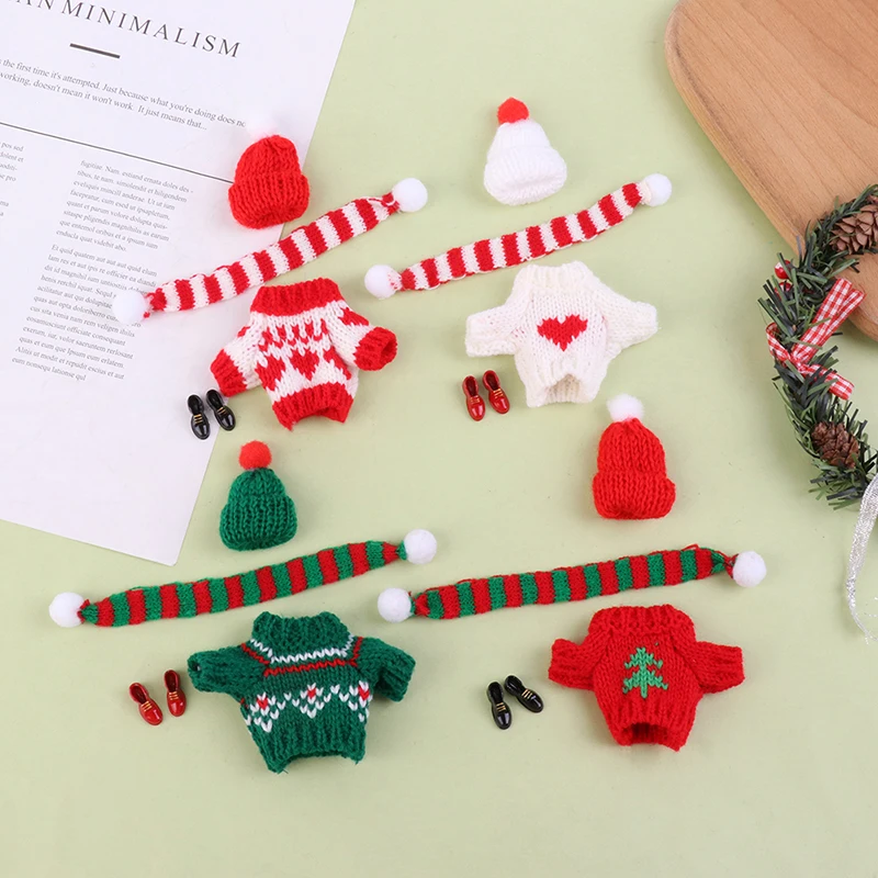 

1Set Dollhouse Mini Knitted Sweater Hat Scarf Shoes 25cm Christmas Doll Clothes Dolls Accessories DIY Gift