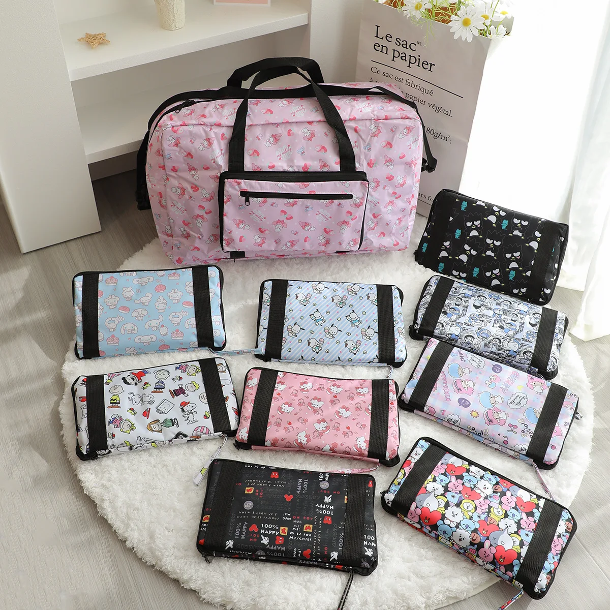 

Kawaii Sanrio Anime Travel Bag Cute Hello Kitty My Melody Cartoon Folding Waterproof Luggage Bag Originality Girl Children Gifts