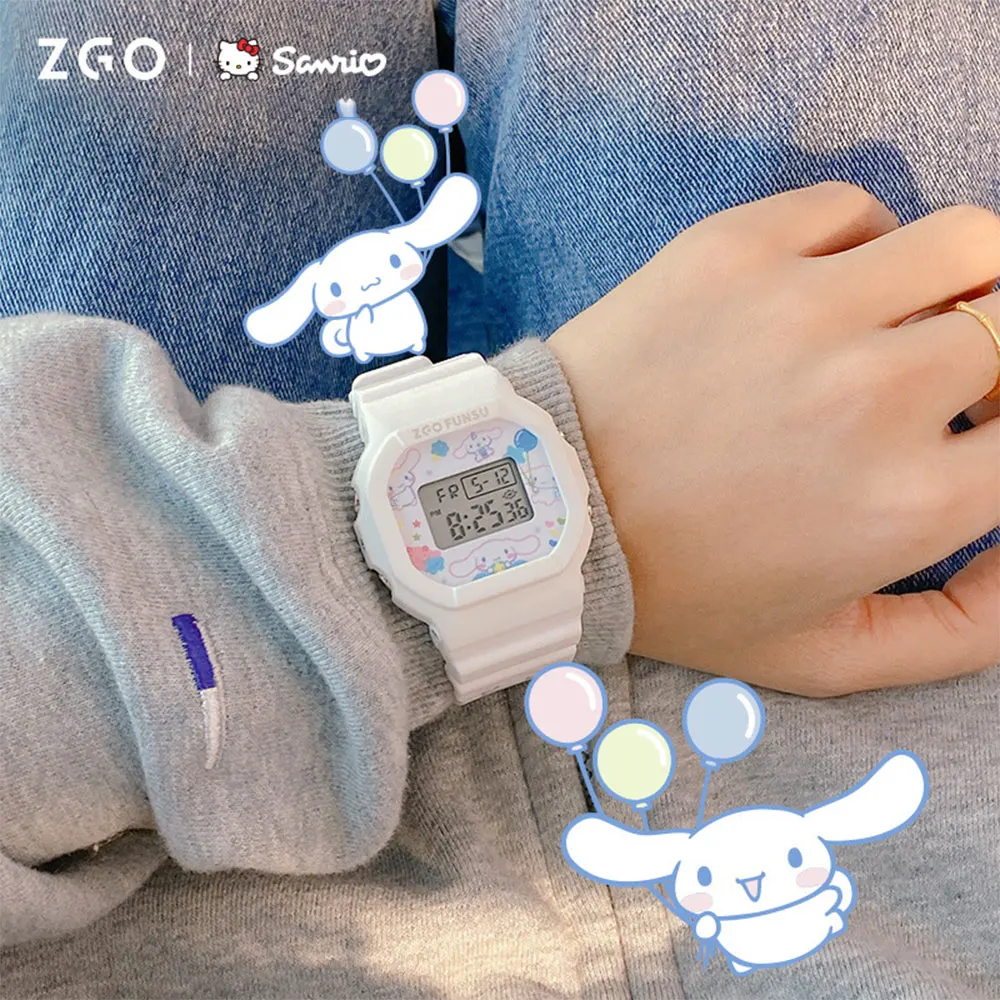 Купи Sanrio Hellokitty Cinnamonll Electronic Watches Kawaii My Melody Luminous Waterproof Smart Sports Watch Student Girl Gift Child за 811 рублей в магазине AliExpress