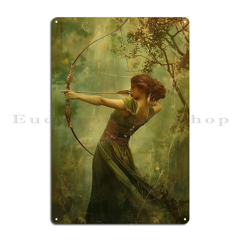 Постер богиня охоты Артемис лук и стрела художественный металлический постер на