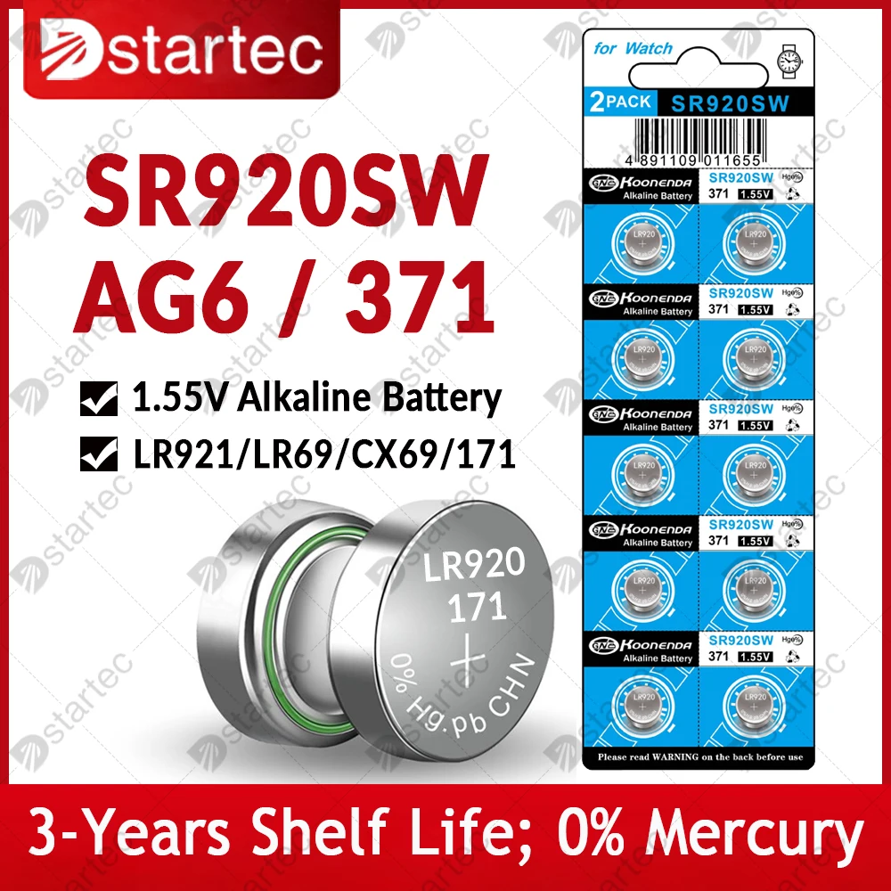 EUNICELL 10 шт.-50 шт. 32 мАч LR921 AG6 Батарейки Pilas с кнопками SR920SW LR920 LR69 171 370A 371A SR921 1,5 В щелочная батарея для монет