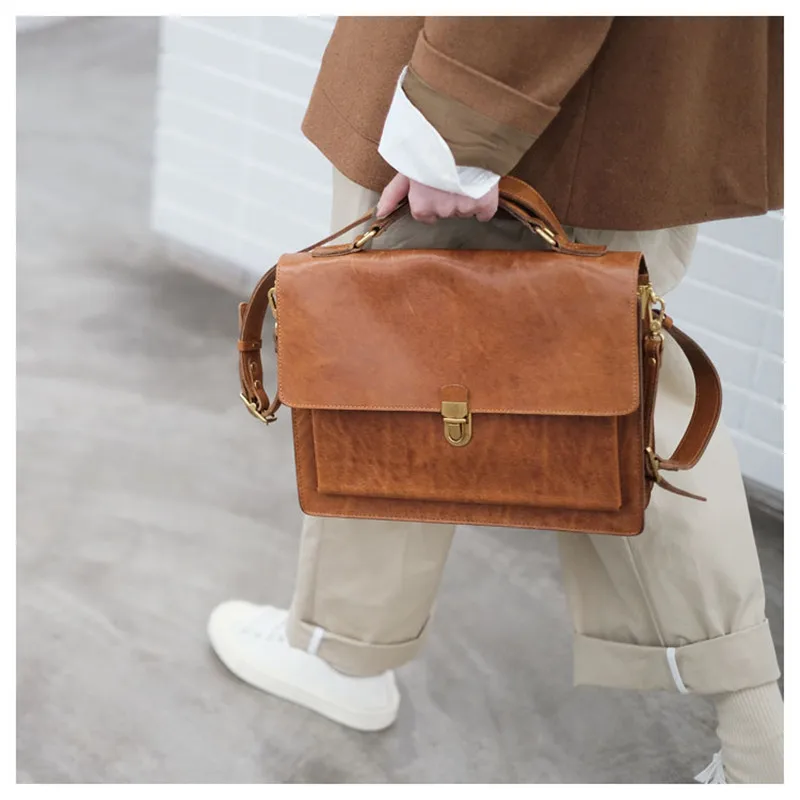 Fashion luxury organizer genuine leather women's briefcase designer business casual real cowhide work handbag lock messenger bag