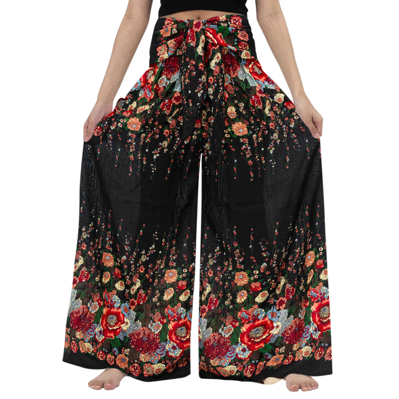 

Женские Летние Пляжные штаны для отпуска, широкие брюки с высокой талией, свободные Цветочные штаны для отдыха в стиле бохо с цветочным прин...
