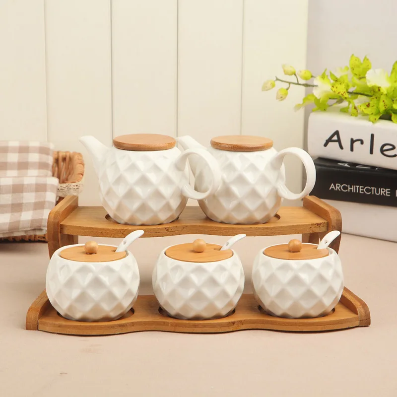 Керамическая банка для приправ с крышкой домашняя коробка горячего соуса миска