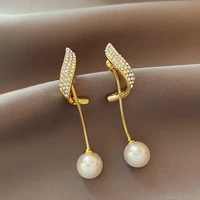 classic elegant simulated pearl tassel long crystal earrings for women fashion water drop crystal jewelry