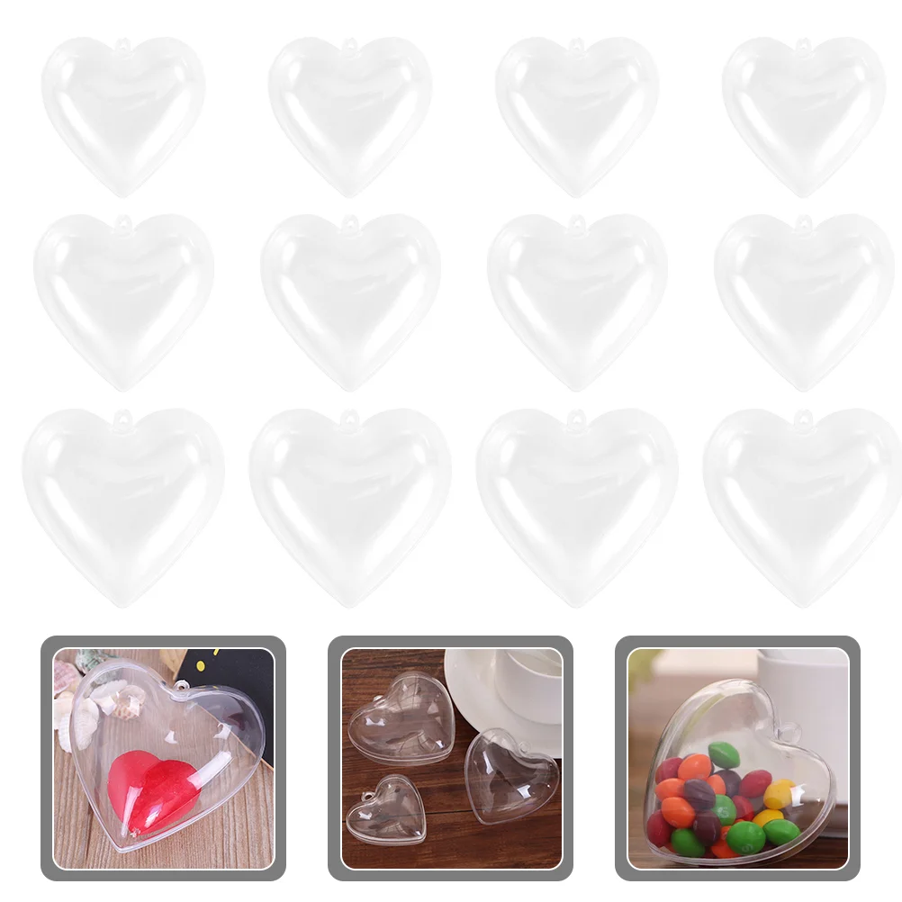 

12Pcs Fillable Plastic Decorative Balls DIY Christmas Tree Decor Clear Heart Transparent Ball
