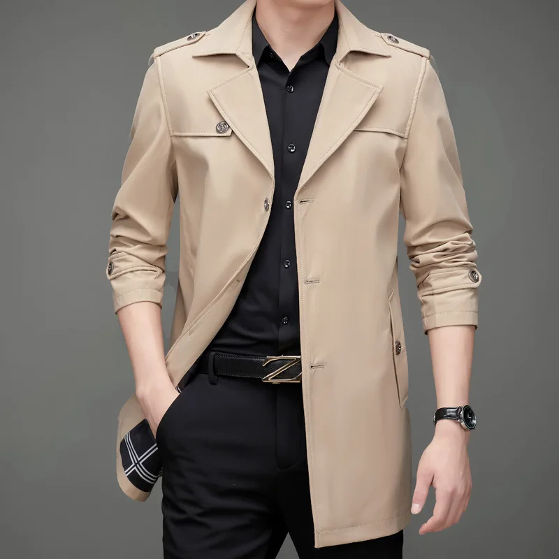 

Autumn new men's medium and long windbreaker / Khaki Classic blend coat man / casual slim Lapel boutique Jacket Medium long coat