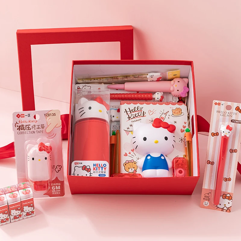Sanrio Hellokitty Stationery Gift Box Set Pencils Eraser Notebook Pencil Case Skipping Rope Kids School Supplies Christmas Gifts