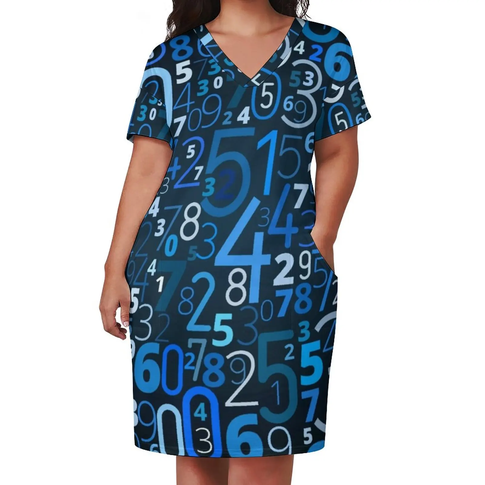 Math Numbers Casual Dress Summer Colorful Code Print Modern Dresses Female V Neck Graphic Streetwear Dress Plus Size