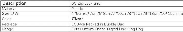 Wholesale 100Pcs 6C Transparent PE Zip Lock Bag Convenience Food Phone Card Gift Packaging Bags DIY Beads Jewelry Storage Bag