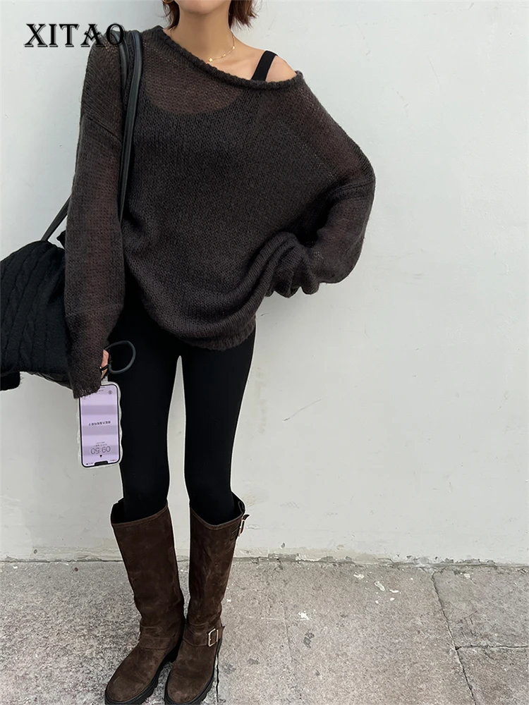 

XITAO вязаный пуловер с круглым вырезом и длинными рукавами, простой Повседневный стиль, Женский Топ, Новое поступление 2022, зимние модные свит...