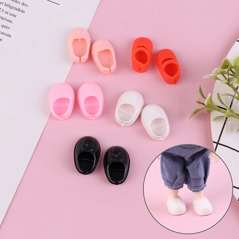 

5 Pairs 5 Color 2.5CM Doll Shoes for 16-17cm Dolls Cute Rabbit Pattern Flat for 1/8 Body Doll PVC Shoes