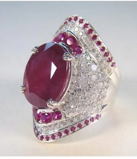 

Inlaid synthetic ruby Plated 925 Silver Ring European American exaggerated full diamond engagement ring