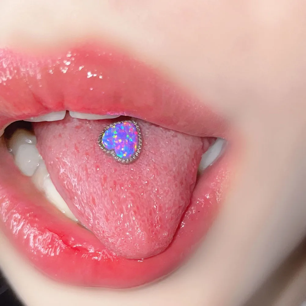 

1PC Titanium Heart Shaped Tongue RIng Barbell Tongue Piercing Cute Bar Studs Labret Rose Gold Body Jewelry