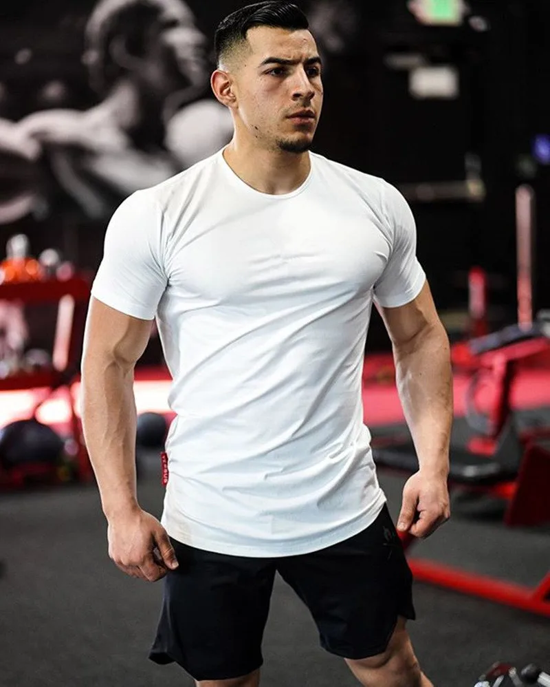

Men Muscle Shirts Solid Round Hem T Shirt Short Sleeve Slim Fit for Men Workout Fitness Bodybuildy Top Tees