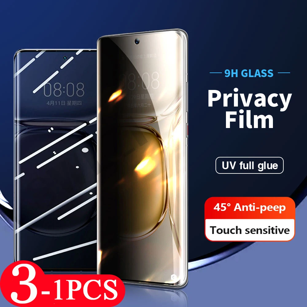 

3/2/1Pcs UV Tempered glass For Huawei P40 P50 pro plus UV anti-spy Glass phone screen protector P30 pro Privacy protective film