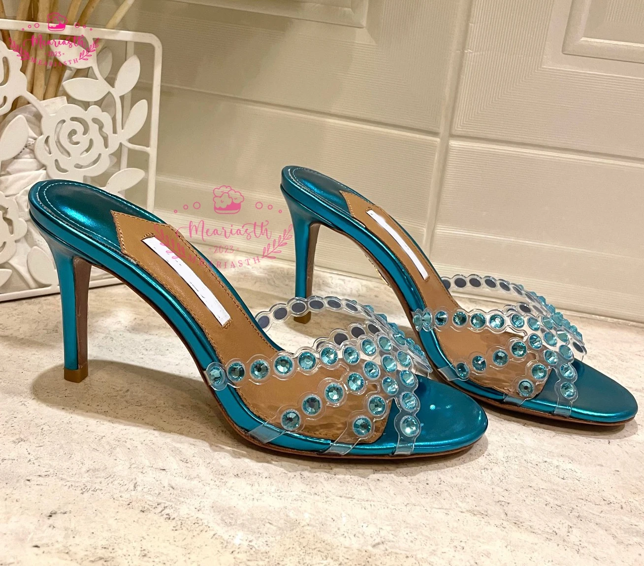 

2023 Women Summer Sandals Woman PVC Crystal High Heel Shoes Womens Sandal Shoe Wedding Pumps Party Slipper Thin High Heels