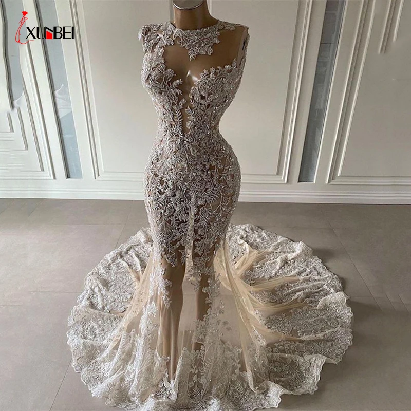 

2022 Vestido De Novia Mermaid Wedding Dresses With Sleveeless Lace O Neck Bridal Gowns Vestidos De Novia Mariage Dresses