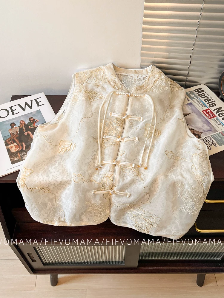 New Chinese Sle Light Luxury Temperament Costume Stand Collar Vest Women Summer National Heavy Industry ...