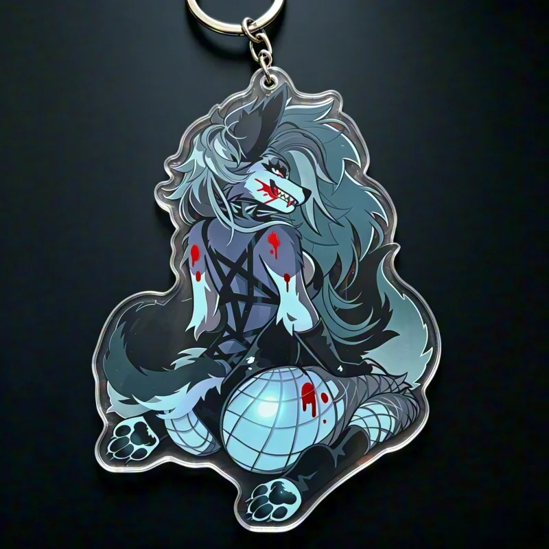 Фото Акриловый брелок Helluva Boss Loona Hellhound с блестками, прозрачный, двусторонний, аниме-подвеска, подарок для фанатов Hazbin Hotel №3