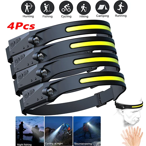 

1-10Pcs Induction Headlamp COB LED Sensor Headlights with Built-in Battery USB Rechargeable Headlamp for Running Fishing Camping