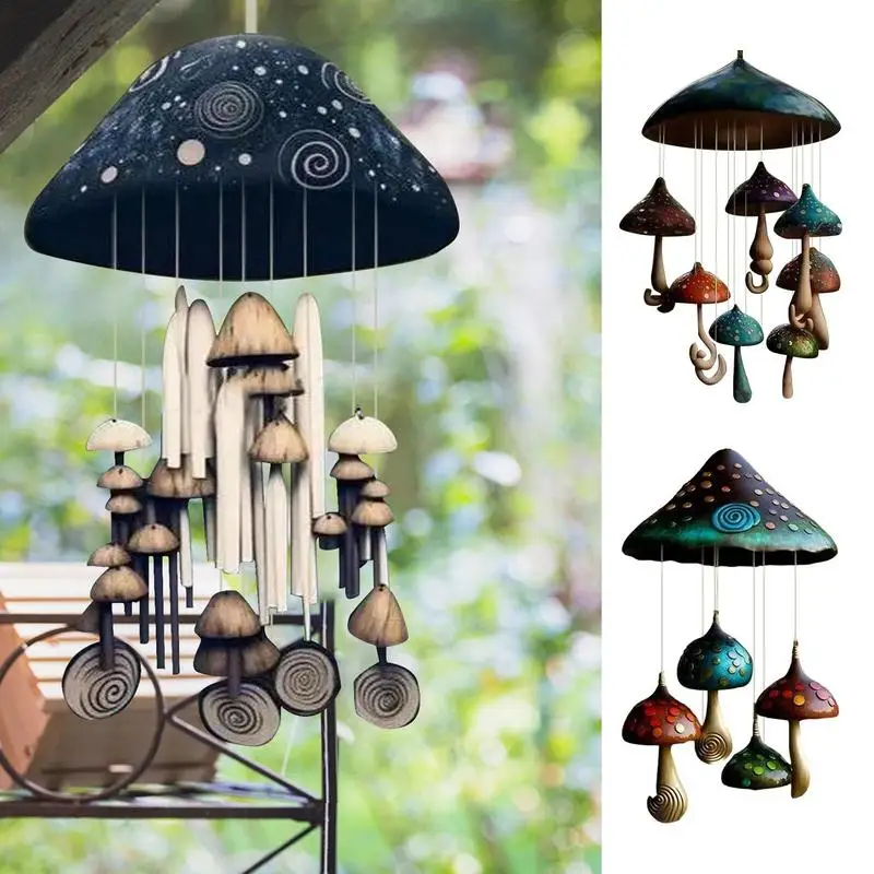 

Colorful Mushroom Wind Chimes Resin Hand Painted Wind Bell Window Hanging Ornament For Outdoor Tree Branch Door Yard Hallway