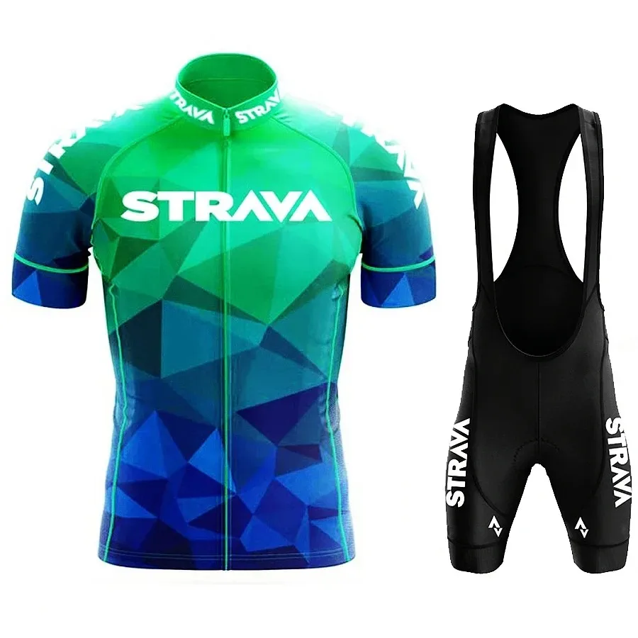 2024 Strava Men's Cycling Shirt Set Summer Breathable Absorb Quick Drying MTB Uniform Wear
