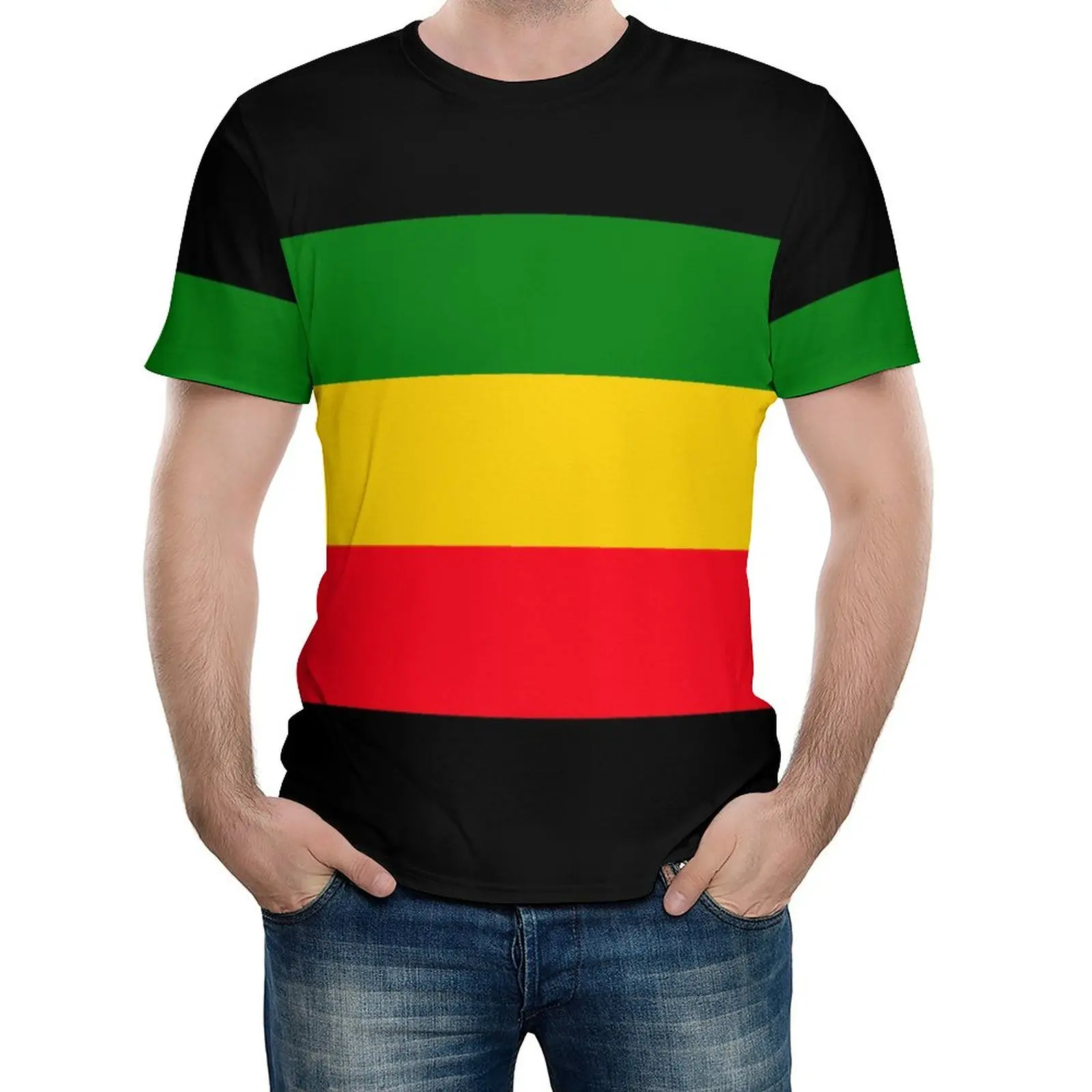 

Casual Graphic Green Yellow And Red Rasta Flag T-shirts top Quality Home USA Size