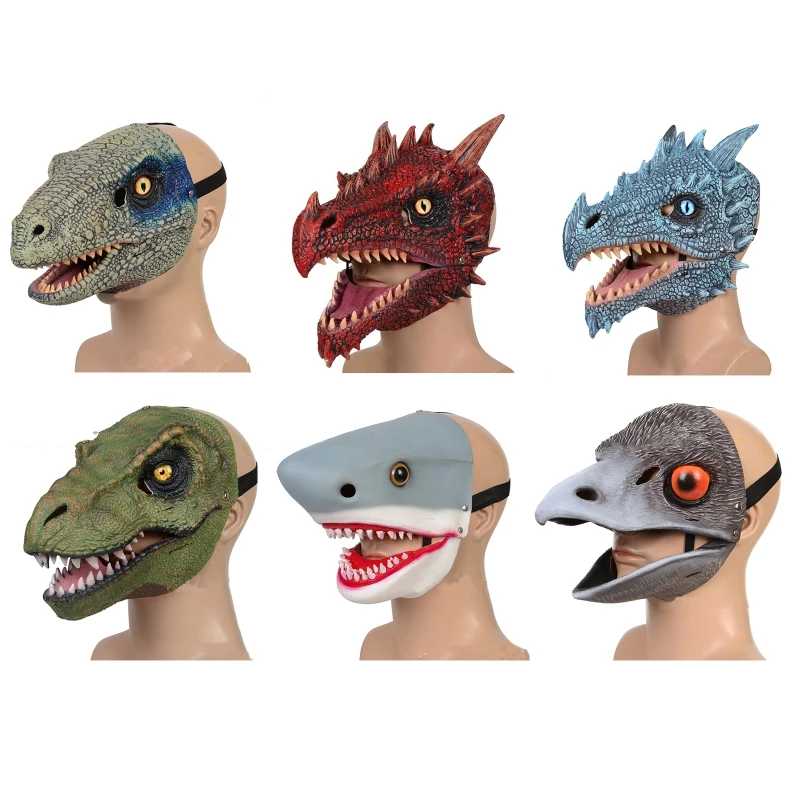 

Halloween Dragon Dinosaur Mask Open Mouth Latex Horror Dinosaur Headgear Halloween Party Cosplay Costume Scared Mask