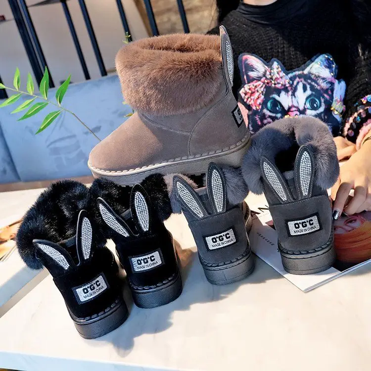 Shoes for Women Low Women's Snow Boots Leather and Fur Boot Winter 2023 Warm Shoe Furry Ankle Footwear Autumn Chunky Booties Hot