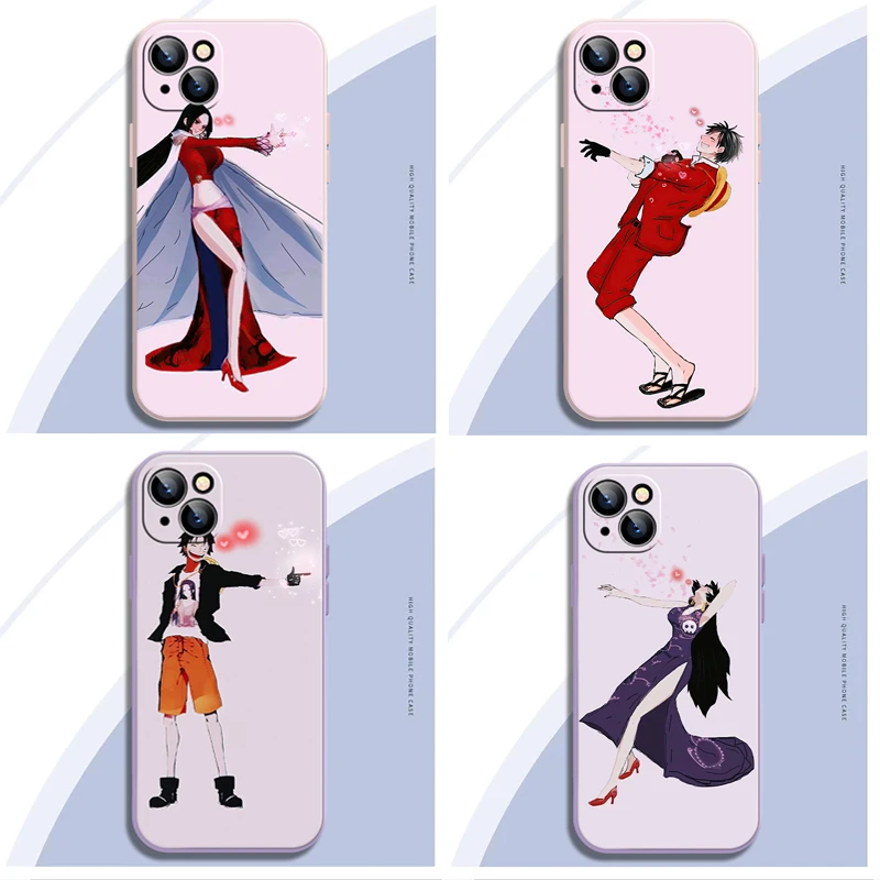 

One Piece Pink For iPhone 11 12 13 Pro MAX 7 8 6 6S Plus SE 2020 X XR XS MAX 13 12 Mini Phone Protect Case Cartoon Anime Couple
