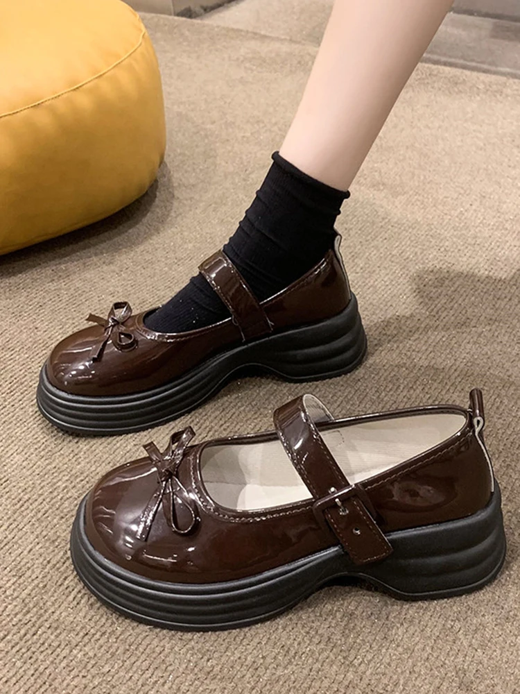 

Korean Shoes Clogs Platform Oxfords Women's Round Toe Casual Female Sneakers Flats Bow-Knot 2023 Creepers New Leather Summer Dre