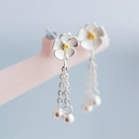 silver color cherry blossom drop tassel earrings flower handmade earrings for women girl gift