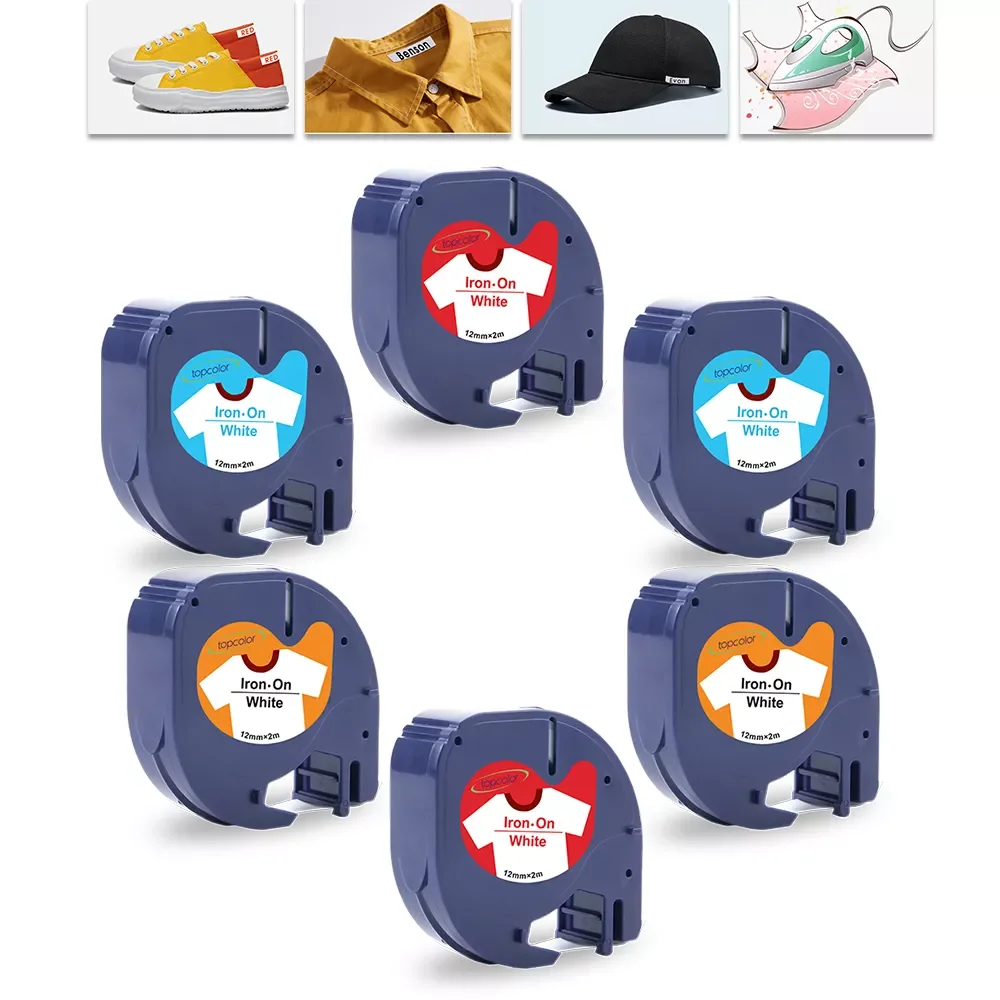 

Topcolor 6PK Fabric Iron on Clothes Label Tapes Compatible DYMO LT 18769 18775 18779 for Letratag Printer LT-100H 110T QX50 2000