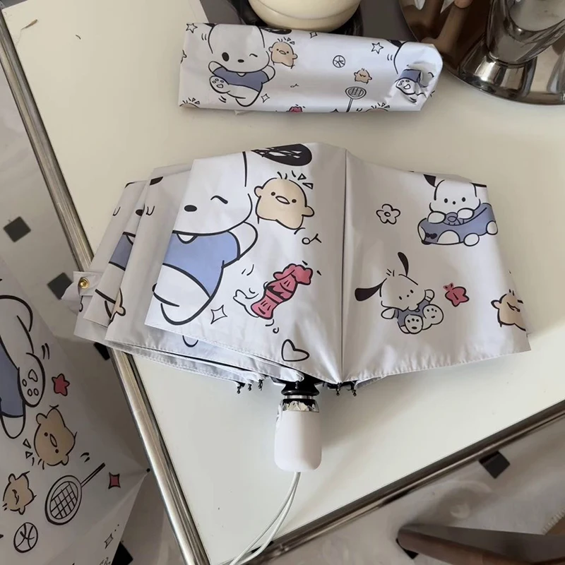 

Cute Anime Pochacco Automatic Umbrella Summer Folding Shading Windproof Black Coating Sun Protection Uv Protection Baby Parasol