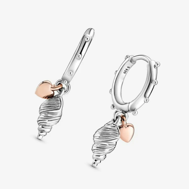 

100% 925 sterling silver Heart & Conch Shell screw Pan Earrings 2020 Woman Fashion DIY Jewelry Mother's Day