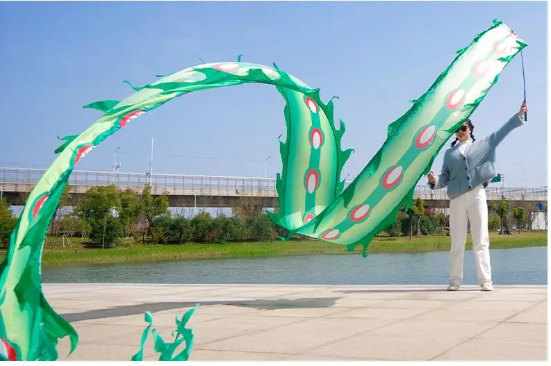 Silk Peacock Ribbon Dragon Dance Poles Costume Outdoor traditional dress Carnival  Square Performance Halloween Toys Party