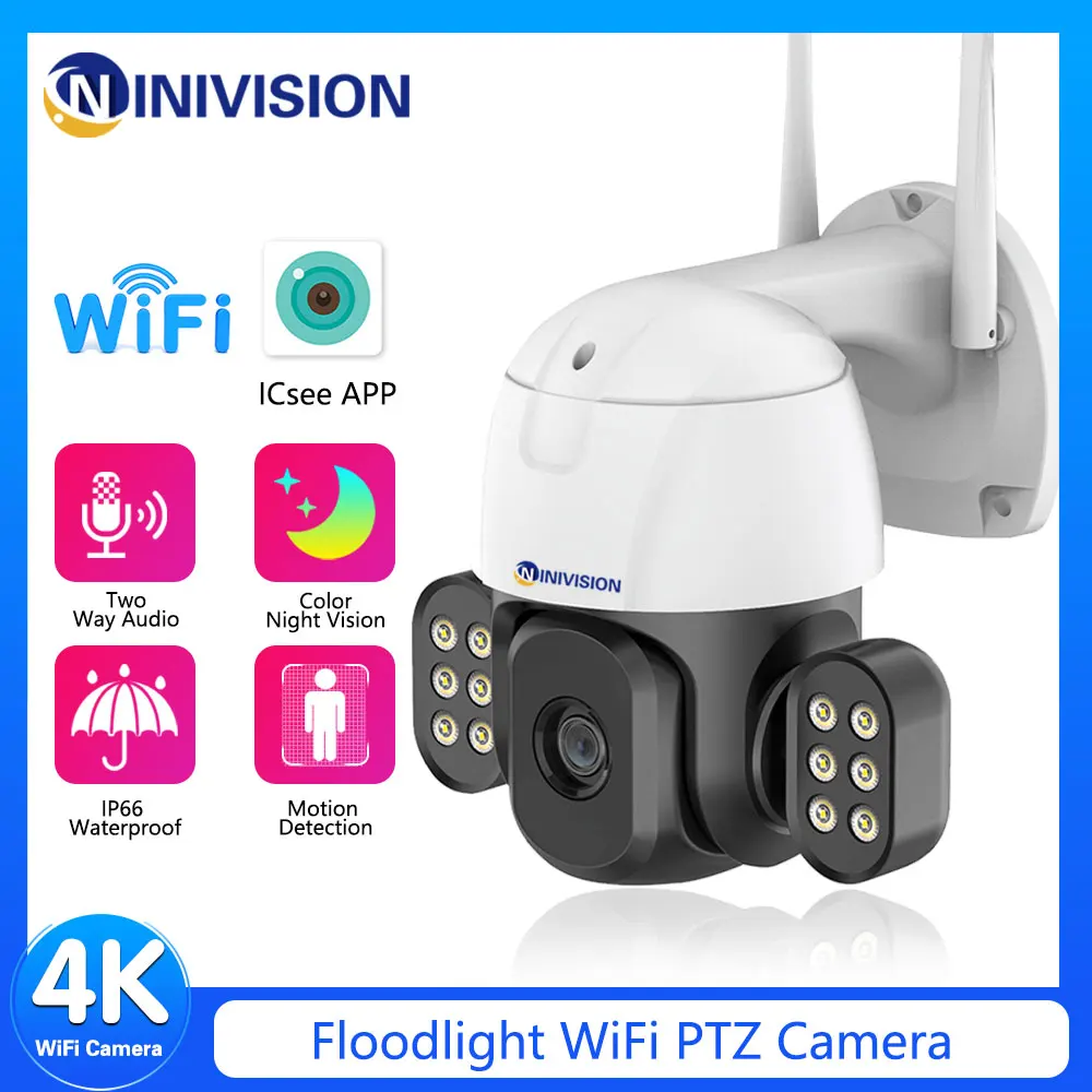 

8MP 4K Surveillance Floodlight Camera PTZ Outdoor Security Protection Kamera Dome Human Detection Compatible WIFI and RJ45 ICsee