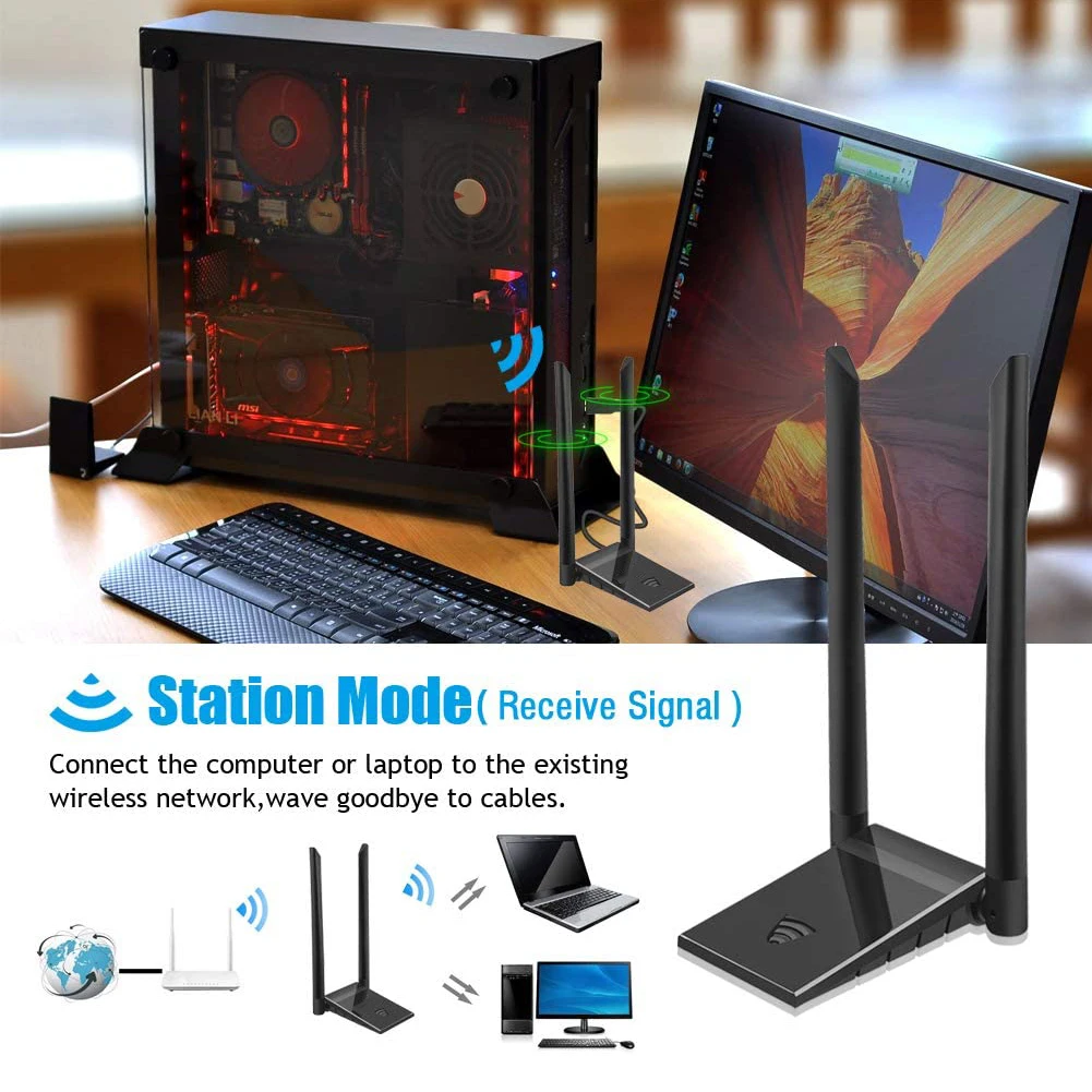 

USB 3.0 WiFi Adapter 1200Mbps 2.4GHz 5GHz Wireless LAN Network Card Wi-Fi Dongle Desktop Dual Band Wireless Wifi Adapter