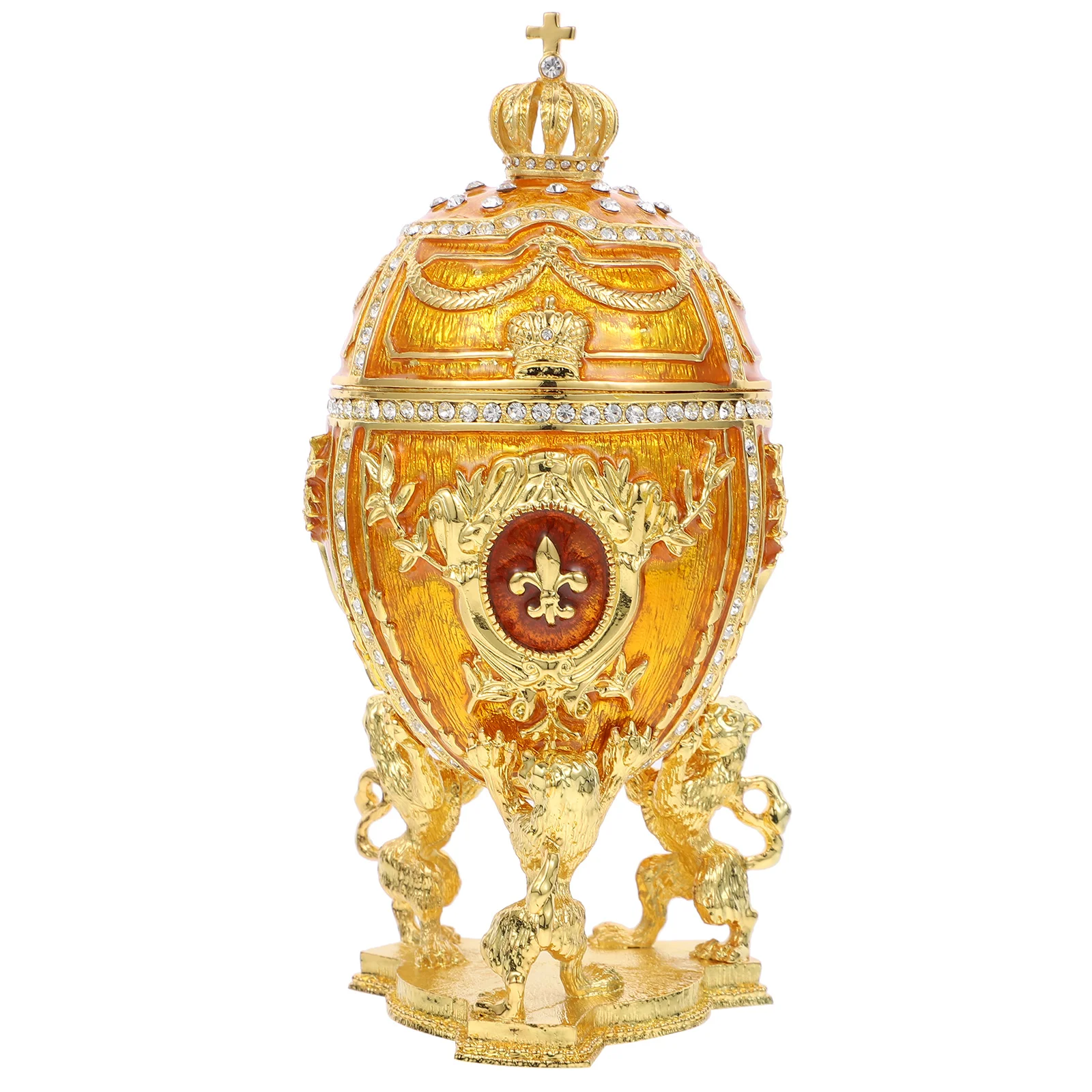 

Faberge Desk Topper Enameled Desktop Decoration Jewelry Box Egg Alloy Trinket Container Case