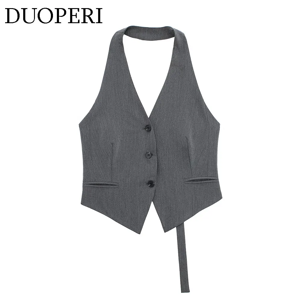 Модный женский жилет DUOPERI без рукавов Женский шикарный Повседневный Топ