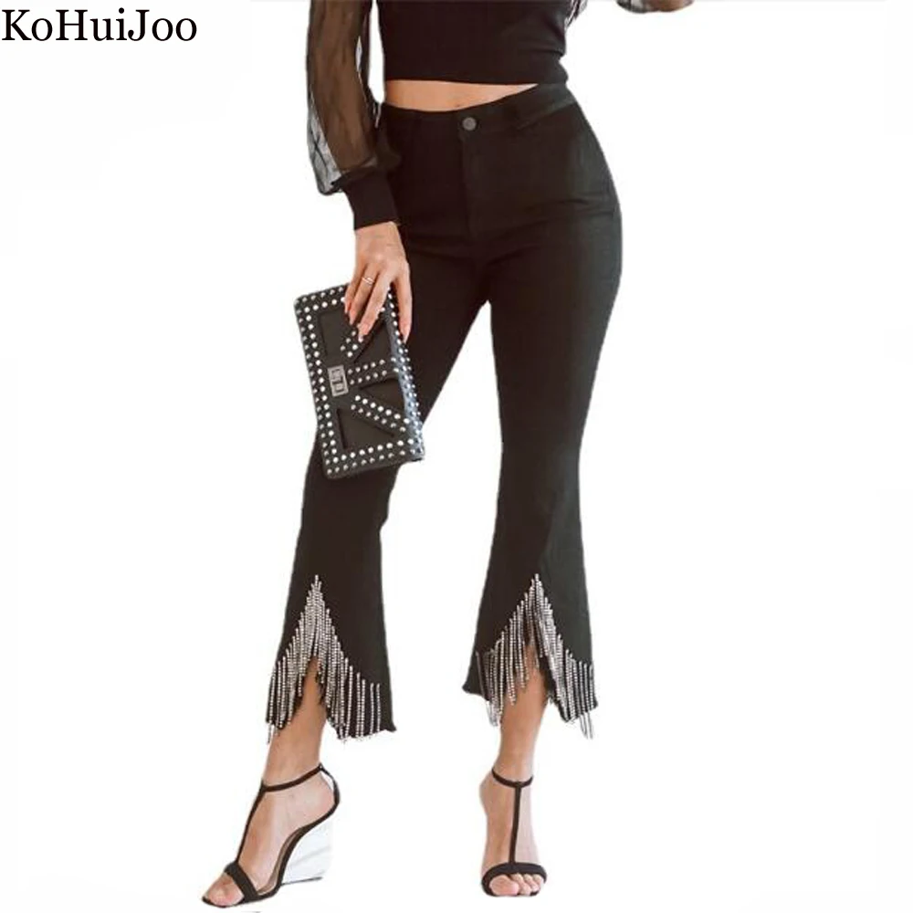 

KoHuiJoo High Waist Fashion Tassels Pants Women Spring Autumn 2023 Hot Sale Casual Ankle Length Pants Skinny Trousers